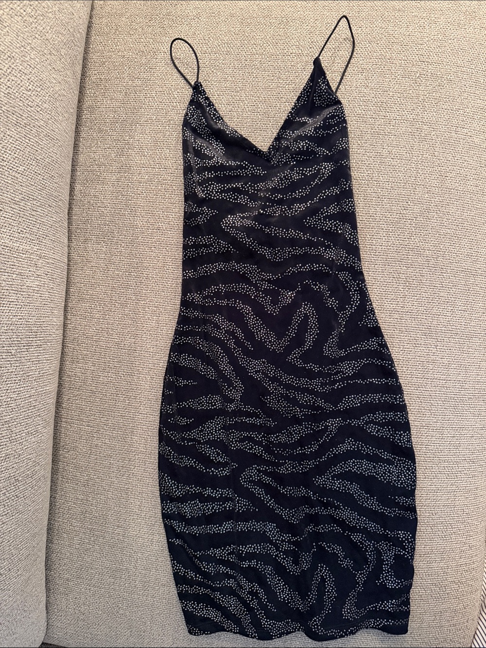 H&M Black Slip Dress with White Dot Wave Pattern